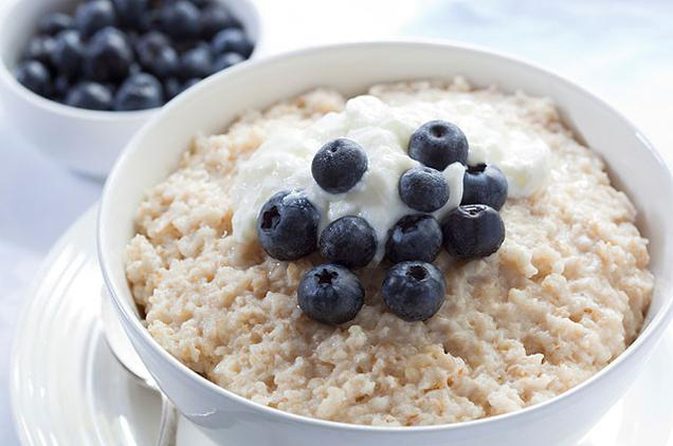 bowl of oatmeal with blueberries